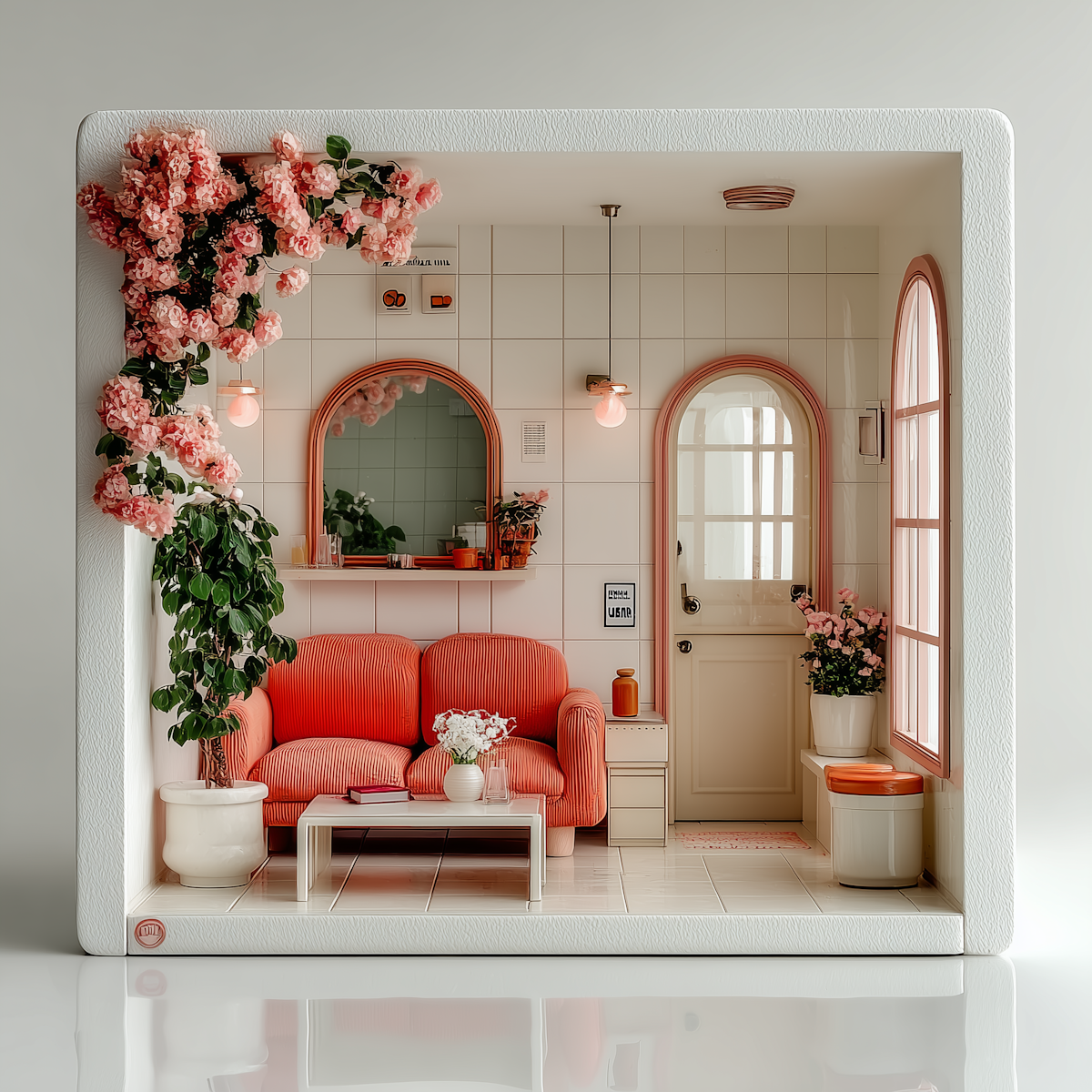 Minimal abstract sculpture with flowing translucent white curves, softly lit and casting gentle shadows on a neutral gray background.