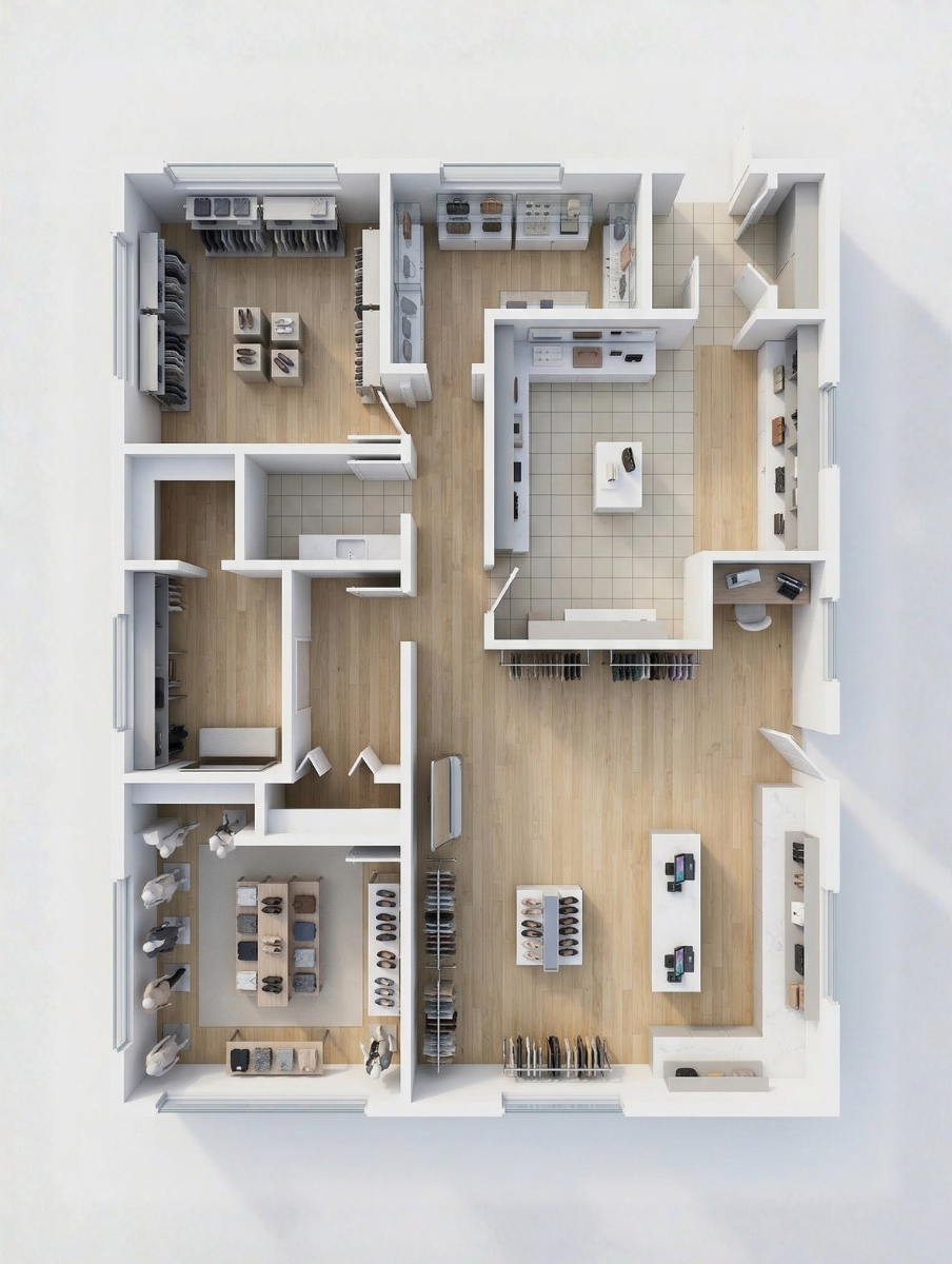 Retail interior visualization showing a modern store layout.