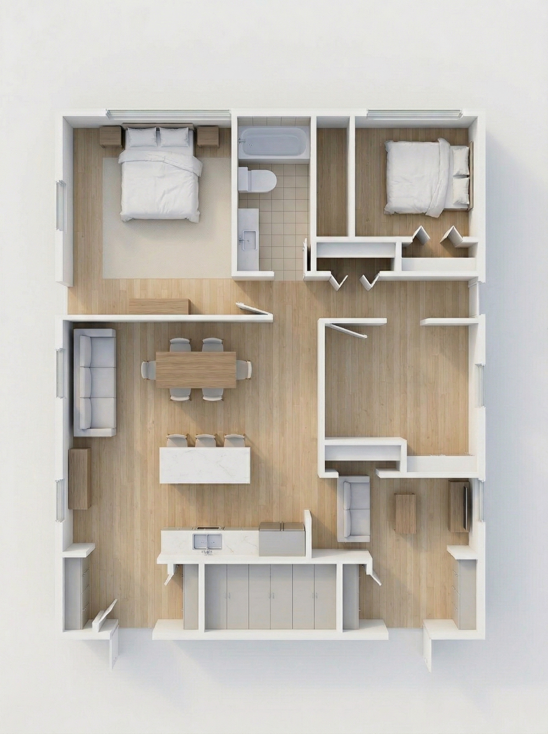 Residential interior visualization showing a modern living room with natural light.